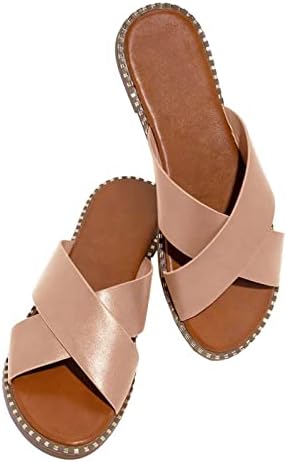 Женски рамни слајдови сандали околу отворено пети се лизгаат на папучи 2023 летни чевли на плажа за жени облечени рамен пип пети два ленти