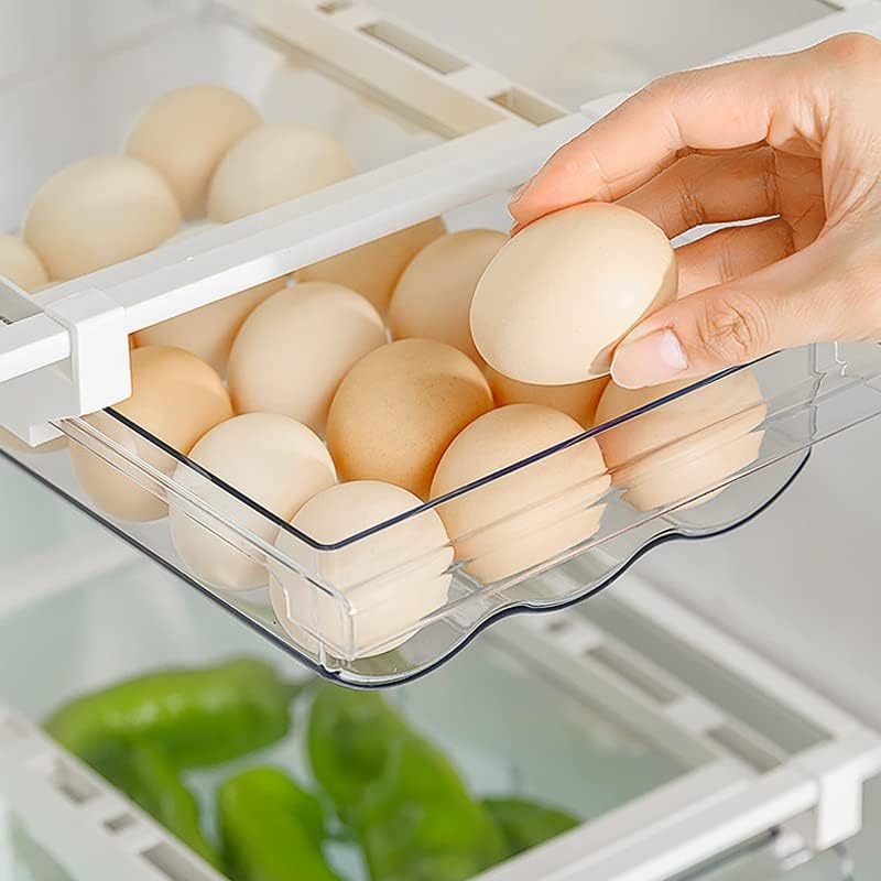 Држач за јајца за фиока за фрижидер - Организатор на фиоки за фрижидер со виткан фрижидер држач за јајце со силиконска жица, размахване јајца