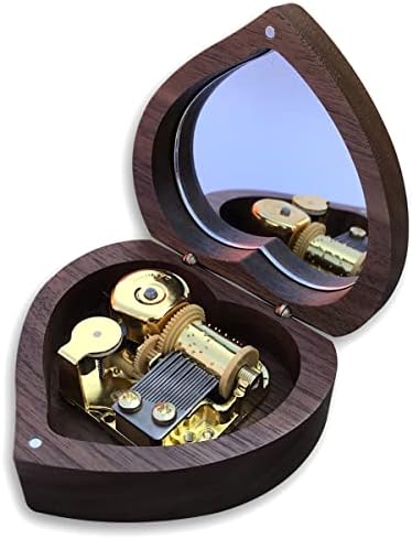Binkegg Play [Silent Night] Walnut дрвена музичка кутија во форма на срце со музичко движење „Санкио“