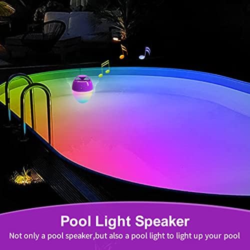 Lansuper Bluetooth звучници со разнобојни светла, звучник за базен IP68 водоотпорен пловечки звучник за базен, вграден микрофон, кристално чист
