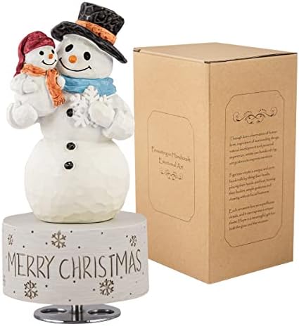 Музичка кутија Bowu Snowman Figruine, извајана музичка фигура со рачно насликана весела Божиќна фигура за ќерка син Божиќ присутни