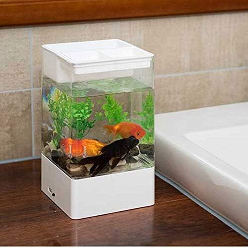 WPYYI мини аквариуми Акрилна пластика USB резервоар за риба со LED преносни рибини садови водни миленичиња за миленичиња за украси во канцеларија