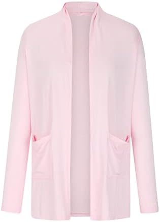 Lmsxct lightенски лесен отворен предниот дел на кардиган џемпер цврста боја случајна удобна палто за надворешна облека со долги ракави со