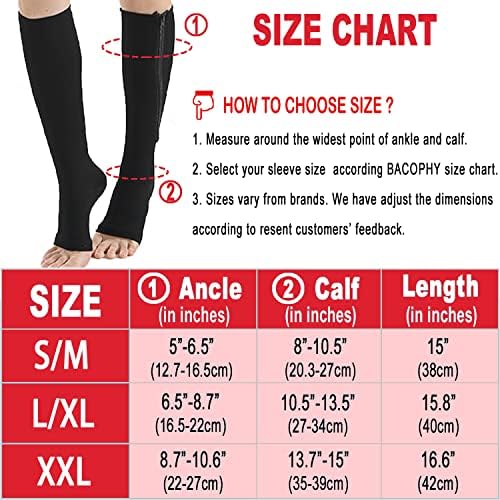 Бакофи 2 Пара Медицински Чорапи За Компресија Со Патент Отворен Прст 15-20ммхг За Жени Мажи, Чорапи За Компресија Високи Колена