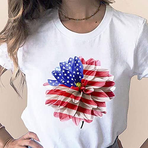 Женски 4 -ти јули врвови на дента за необична маица за време на независноста, американско знаме за печатење на знамиња, летни Starвездени ленти