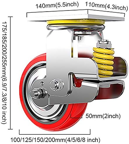 Џанган Црвени Полиуретански Тркала Тркала Тешка Пружина Тркала Што Апсорбираат Удари Со Заклучување На Вртливата Сопирачка Индустриски