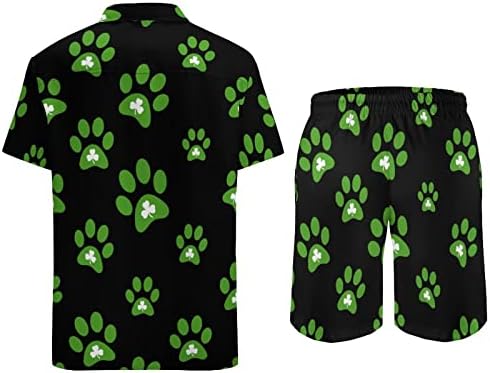 Weedkeycat Dog Paw Print Clover Man's Man's Beach Outfits 2 Piece Hawaiian копче надолу со кошула Краток ракав и Shorts Trunk Setts
