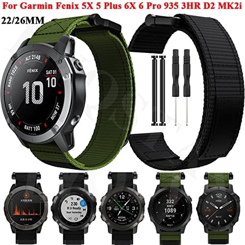 DAIKMZ најлонска јамка за часовници за часовници за Garmin Fenix ​​7 7x 6x 6 Pro 5x 5 Plus 3HR 935 Smart Watch Lightweight Hook