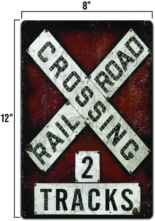 Железнички премин. 2 патеки со знак за калај, знак на патот, знак на железничка пруга, гроздобер знак, знак за детска спална соба, декор за домови,