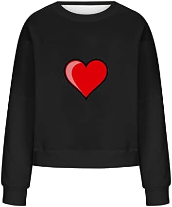Денот на вљубените Дуксер За Жени Симпатична Срце Графички Врвот Долг Ракав Раглан Кошули Повик Мека Екипажот Пуловер