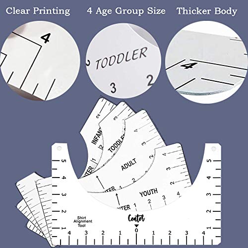 Владетел за усогласување на маицата, 5 мерни водечки алатки за водење на владетел, големина, шиење на графикони DIY уметности за дизајн на