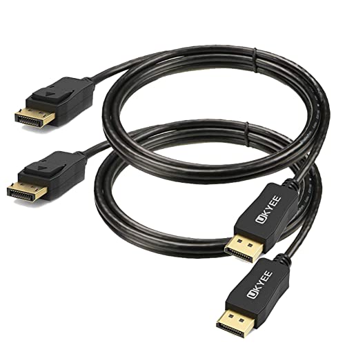 Ukyee DisplayPort Cable 6ft 2-Pack, Cable Cable DP за приказ на 1,2 кабел 6 стапки компатибилен со DP 1.1/1.2 поддржува 1440p@144Hz, 2K@144Hz,