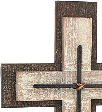 Декоративен декоративен носат бел и кафеав дрвен wallид Крст 15,7 x 10