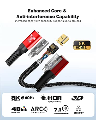 SKW 10FT HDMI 2.1 Кабел 48Gbps 8K &засилувач; 4k Ултра Голема Брзина Кабел Поддржува 8K@60Hz, 4K@120hz 144hz, DTS: X, HDCP 2.2