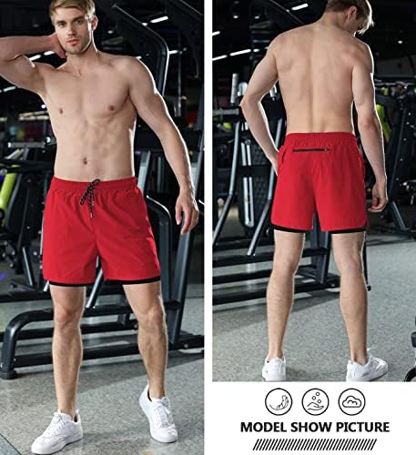 AOLESY MEN'S 2 IN 1 ВОДНИ СРЕДНИЦИ, Атлетски шорцеви за вежбање за мажи Брзи суви шорцеви за обука на лесна тежина со џебови