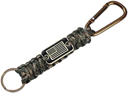 Paracord Keychain Clip Carabiner Paracord Lanyard за клучеви мажи жени жени со знаме на знамето