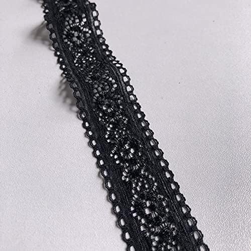 Чипка царство 1 инч широко црна боја лента лента еластична трим чипка ткаенина за невестински свадбени украси, правење DIY правење и занаети