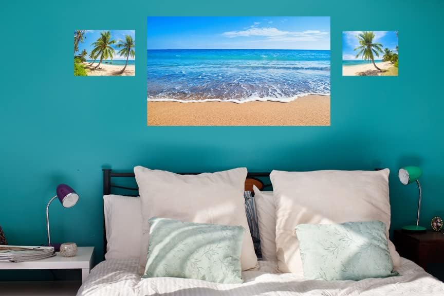 - Галери 49 - плажа стаклена wallидна уметност - Тропски пејзаж на океански песоци и небо, - умешен wallиден уметност - модерна wallидна