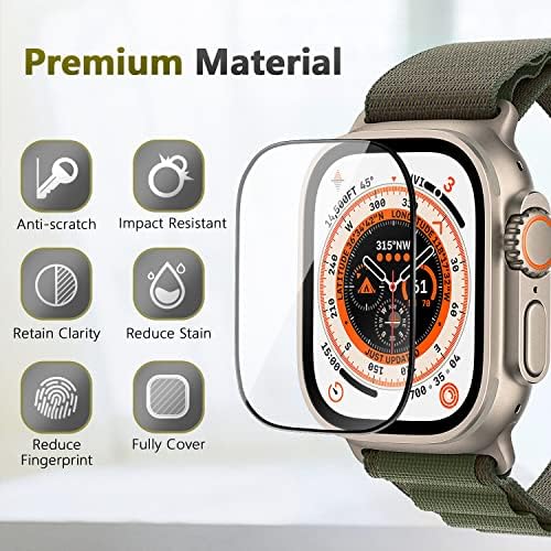Заштитник на екранот ZusLab Watch, компатибилен со Apple Watch Ultra 49mm 2022, 【1 пакет】 【Лесна инсталација】 9H тврдостално стакло HD Clear
