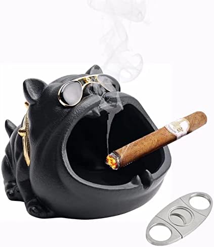 Цигара од пепел силеџиска кучиња десктоп пепел со секач за цигари кул цигара керамика керамика на ветровитница, фенси цигара од цигара за отворено