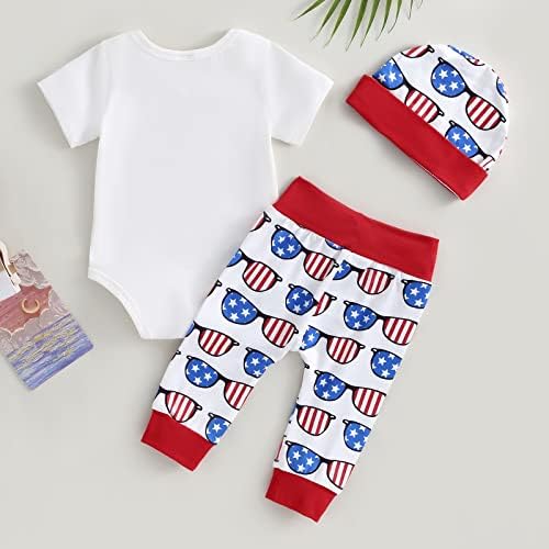 0-18 месеци новороденчиња бебе момчиња Прва 4-ти јули облека Писма печати ромперски врвови панталони поставуваат летни облеки за новороденчиња