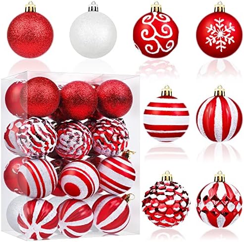 ADXCO 24 парчиња 2,36 инчи Божиќни топчиња Орнаменти 8 стилови распрскувани украси за новогодишни украси пластични насликани Божиќни божици