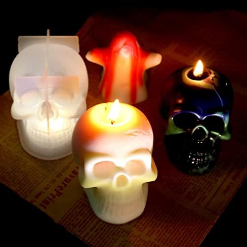 Силиконски калапи за череп, 3Д големи калапи во форма на череп за епоксидна смола, калап за епоксидна смола од скелети за правење свеќи, декор за Ноќта на вештерките,