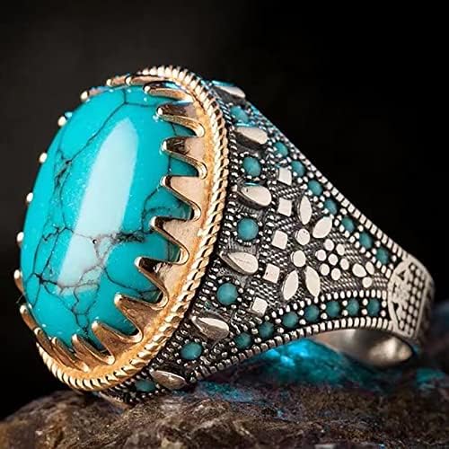 Designенски моден тиркизен камен прстен дизајн турски рачно изработени прстени со накит од скапоцен камен 925 сребрен прстен