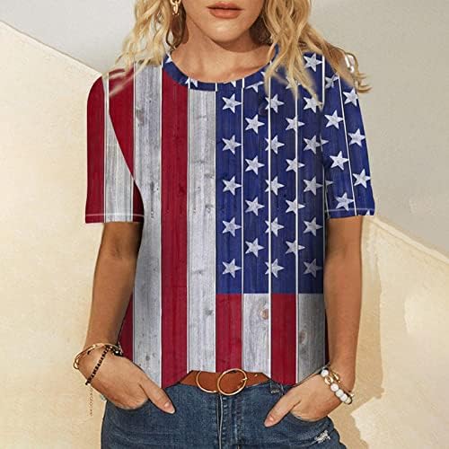 QCEMENI Women'sенски американски американски американски знаме маичка Ден на независност Ден на независност Краток ракав Туника Туника