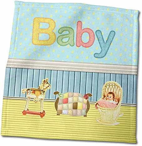 3drose бебешка соба со бебе во басинет, лулка коњ и ватенка на кревет за бебиња - крпи