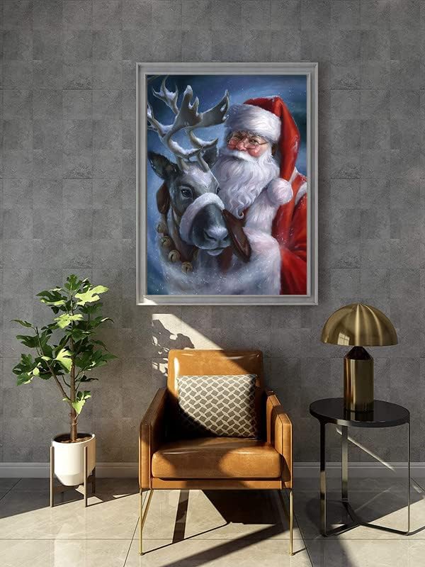 Комплет за сликарство на Елк и Дедо Мраз ДИЈ Дијамант Божиќ за возрасни, Сноуфилд 5Д Арт Комплет за вежбање со дијаманти, комплет за