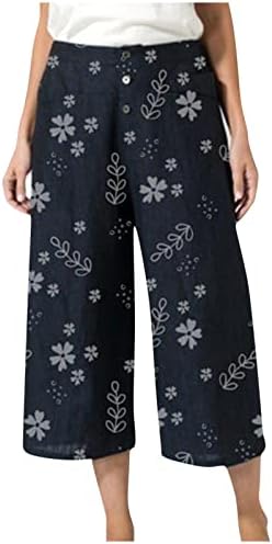 Qtocio capri панталони за женски летни летни џогер дневни панталони широки нозе јога панталони со џебови со високи панталони за фустани од половината
