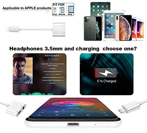 [Сертифициран Apple MFI] 2 Пакет Молња до 3,5мм слушалки Адаптер за iPhone, 2 во 1 полнач +Aux Audio Splitter Dongle Adapter за iPhone