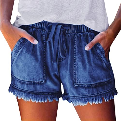 Женски шорцеви за летни фармерки со должина на коленото, тексас завој, џеб дно, обичен тежок режим, облека за облека
