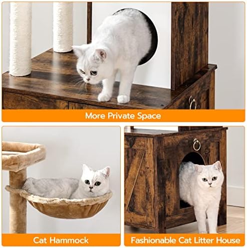 Кула за мачки со мачки со кутија со куќиште за легло за затворени мачки, дрвена кондо со мачки со гребење на места, скриен мебел за кутии