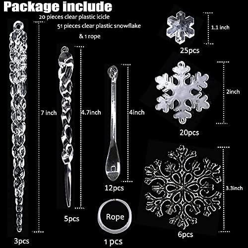 100 пакувања Божиќна декорација Акрилна снегулка од снегулки украси што висат украси за кристална линија на мраз