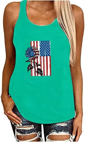 Women'sенски резервоар за знаме на САД, врвен каузален патриотски патриотски мета 4 -ти јули кошули потресени графички летни тркачки тркала