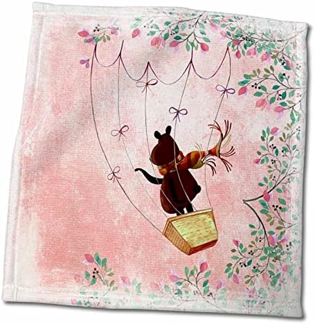 Илустрација за деца од 3drose - мала мечка лета во балон врамена со цвеќиња - крпи