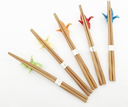Јапонски Традиционални Стапчиња За Јадење Поставени Со Оригами Кран Стапчиња За Јадење Одмор 5 Соодветни Пар Избрани Бои Стапчиња За