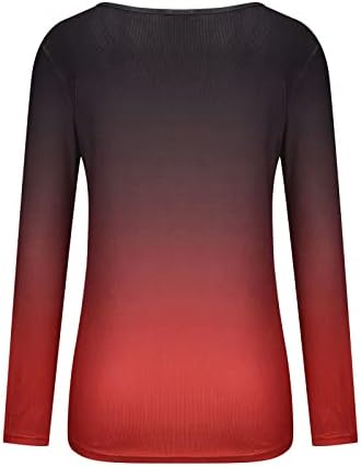 Џемпери на Flekmanart за жени разнобојни градиент u-врат со копче со долг ракав тенок фит-џемпер пуловер
