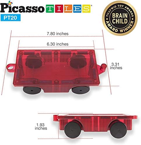 Picassotiles Магнетски 8 парчиња знак + 2 парчиња изградба на автомобили играчки поставени возила едукативни магнети градежни