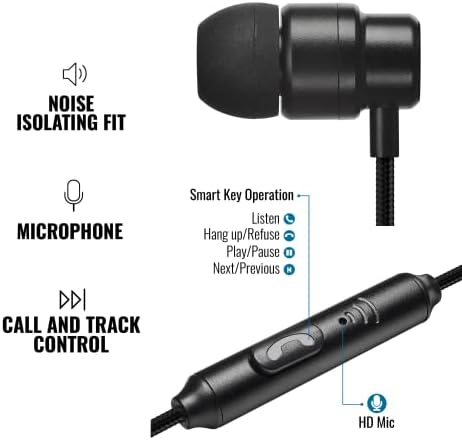 Ulix Rider Wired Earbuds со микрофон - жични слушалки со микрофон, 5 години гаранција, плетенка кабел, возач од 48Ω за интензивен