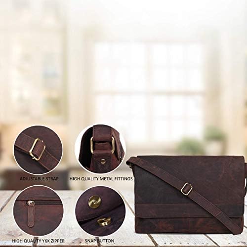 Озора Оригинална кожа Унисекс Кросбој Месинџер торба со прилагодлива лента за лаптоп од 17 инчи, патување, канцеларија