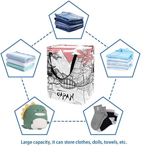 Јапонија Пејзаж Печатење Склопувачки Пречки за Перење, 60 ЛИТРИ Водоотпорни Корпи За Перење Алишта Облека Играчки Складирање За Спална Соба Во