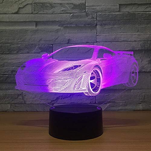 Jinnwell 3D Racing Car Night Light Light LAMP илузија LED 7 Боја Промена на допир прекинувач Табела за декорација на декорација на декорација на
