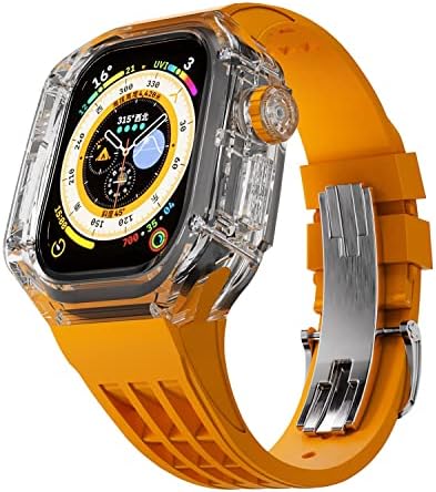 KQOO За Apple Watch Ultra 49mm Транспарентен Флуорорубер Луксузен Комплет За Модификација Случај&засилувач; Бенд За Iwatch Серија