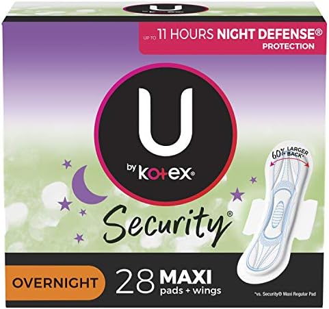U By Kotex Security Maxi преку ноќни влошки со крилја, редовни, неотворени, неценети, 28 брои